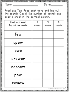 ew variant vowels phonics pack and word work supports