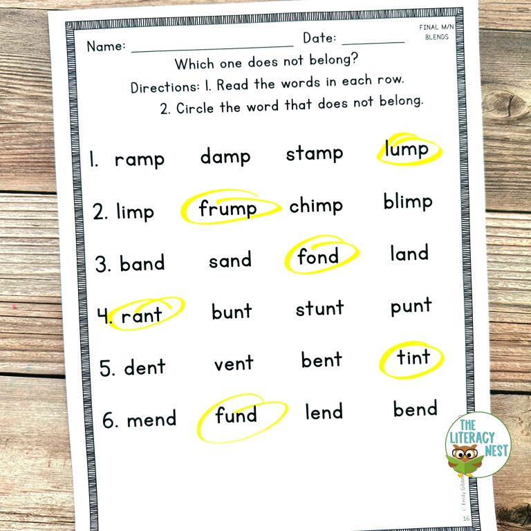 Consonant Blends Final M and N Worksheets Activities for Orton ...