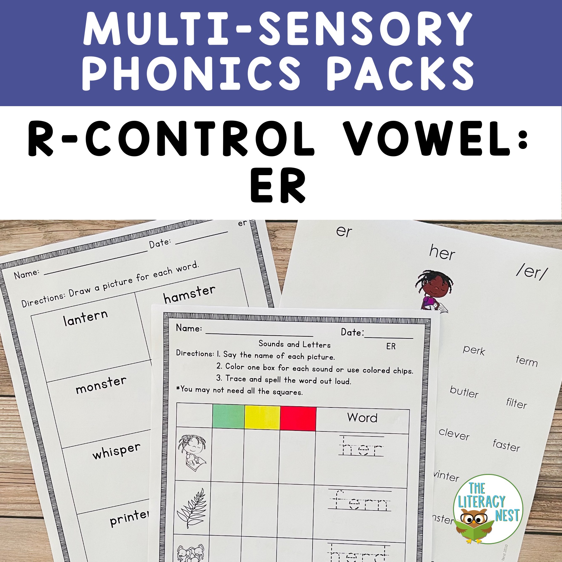 Multisensory　Literacy　Orton-Gillingham　Activity　Literacy　R-Controlled　The　Vowel:　ER　Phonics　Nest
