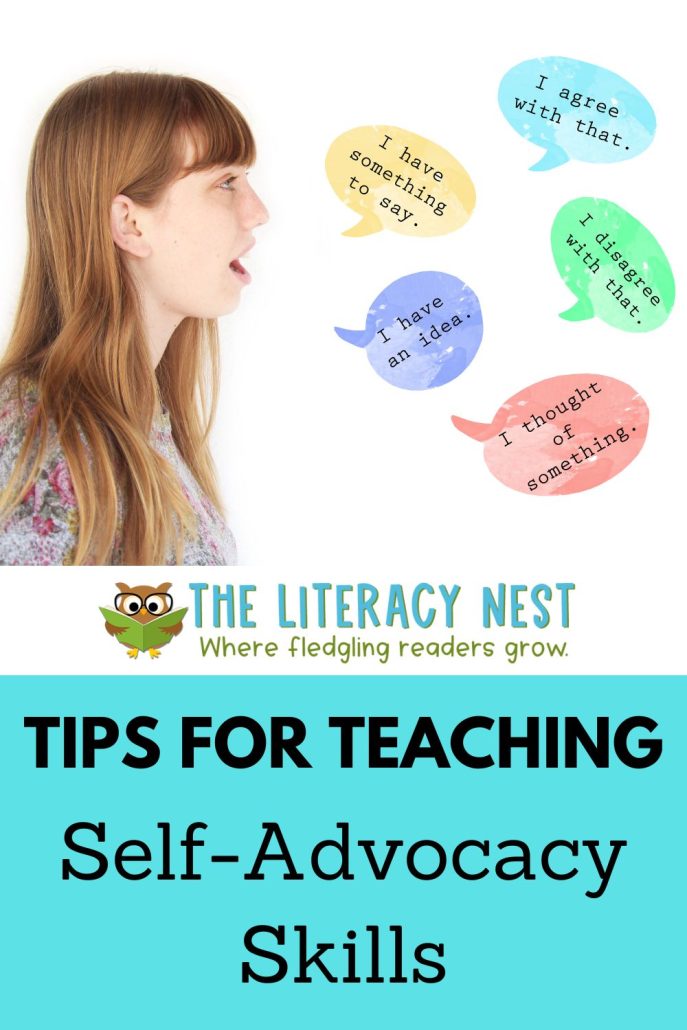 This is a pinnable image for a blog post about teaching self advocacy skills