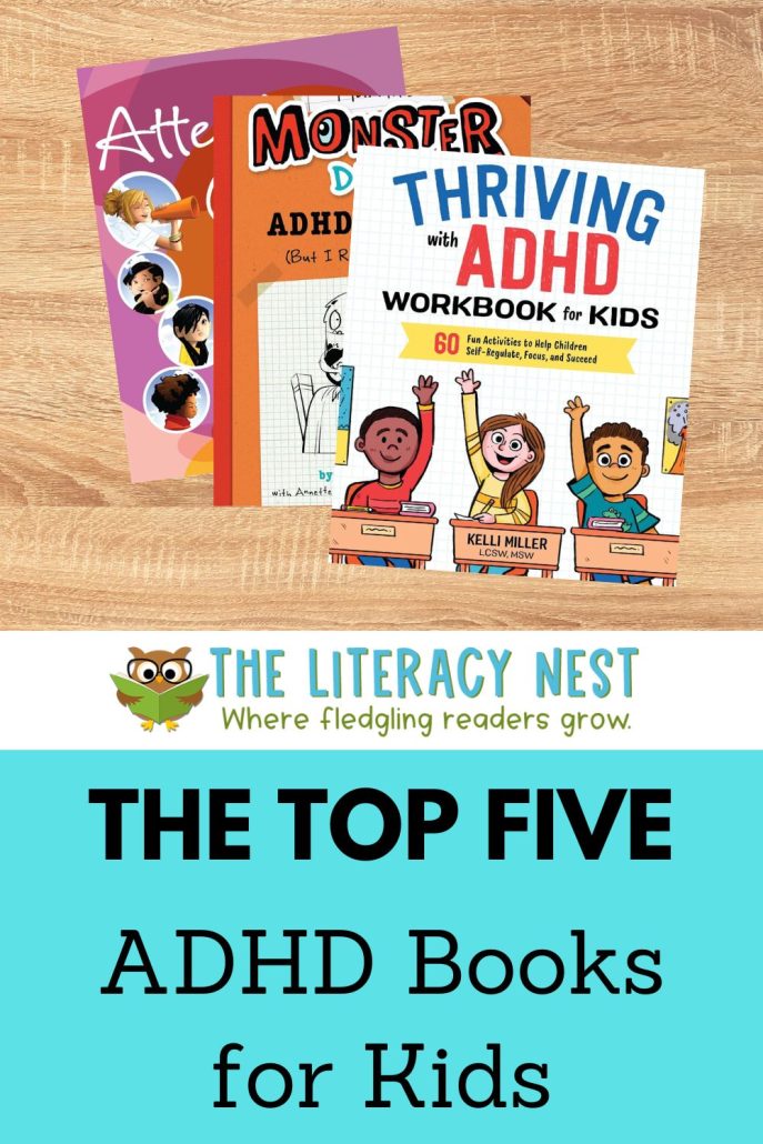 This is a pinnable image for a blog post about ADHD books for kids. 